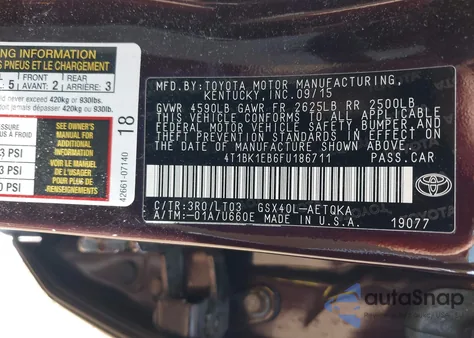 2015 Toyota Avalon Xle Touring from USA, damaged, VIN 4T1BK1EB6FU186711